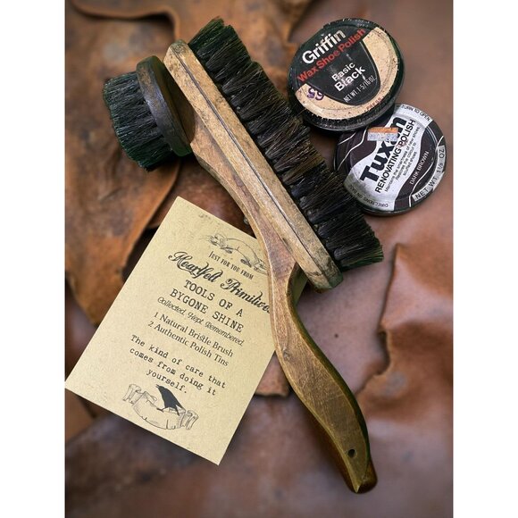 Vintage Shoe Brush & Polish Tin Set – Cowboy Care Kit, Rustic Ranch Decor, Ameri - Picture 7 of 7